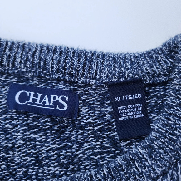 Chaps Men's Heather Blue Logo Long Sleeve Crew Neck 100% Cotton Sweater XL - Picture 8 of 11